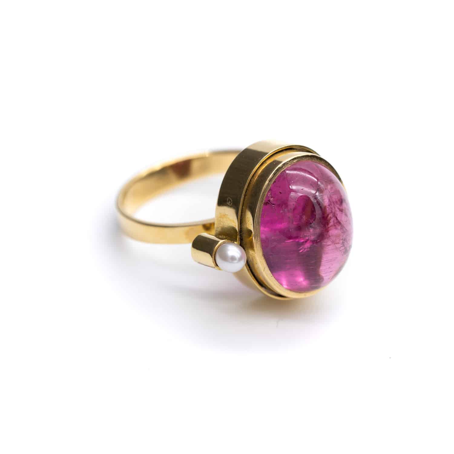 Turmalin Ring, Damen, 750er Gelbgold, pinker Turmalin und Zuchtperle